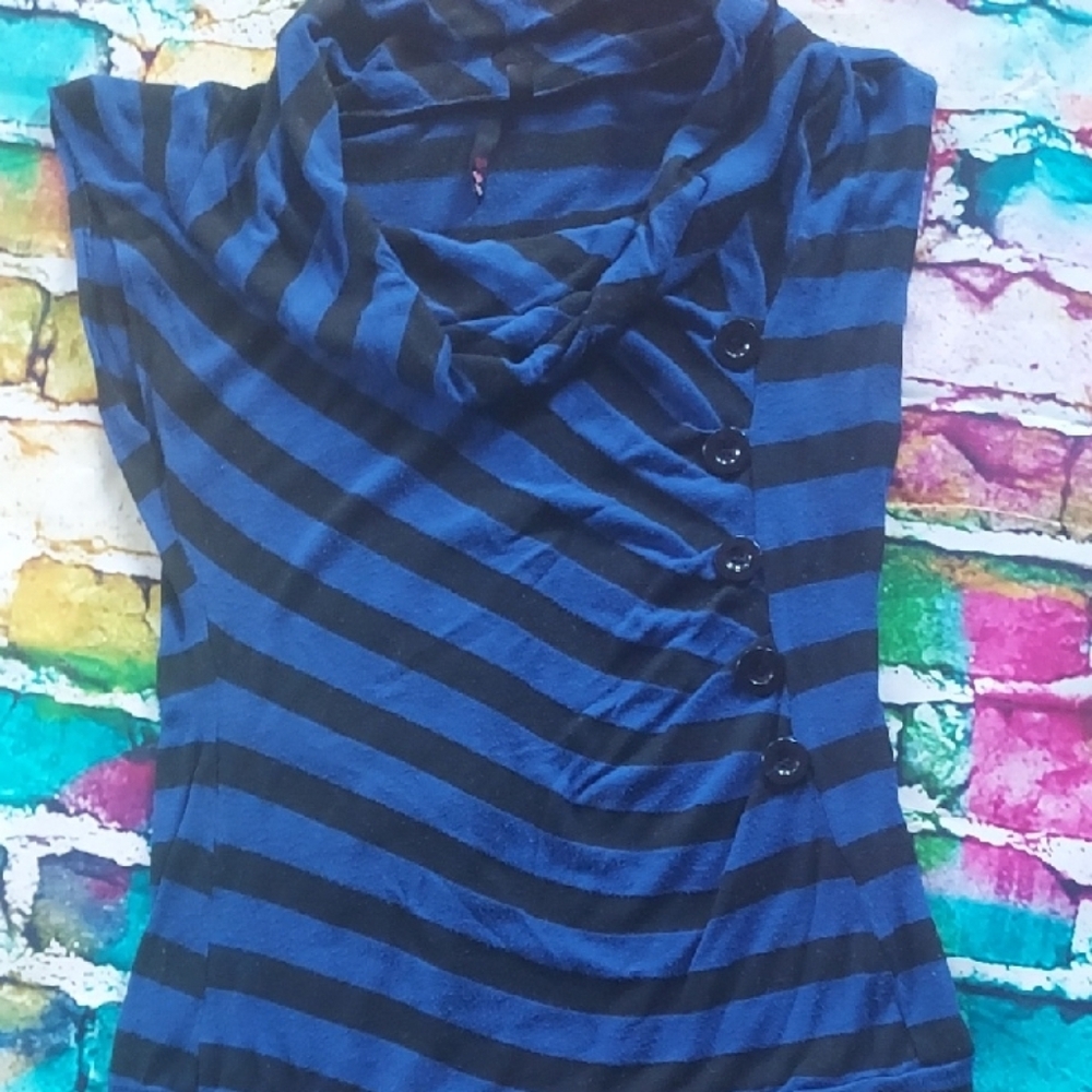 Derek Heart Blue and Black Striped Blouse